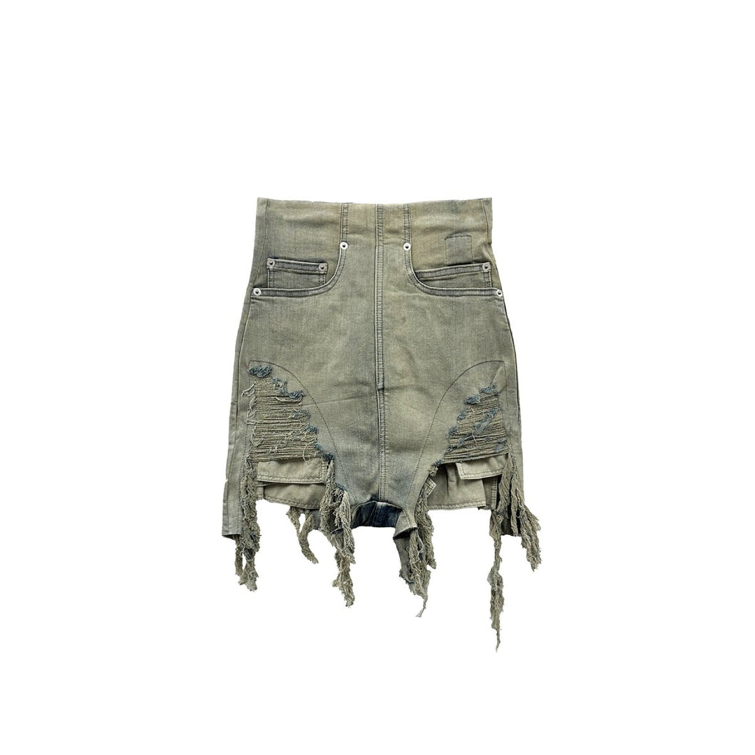 RICK OWENS DRKSHDW SS24 Lido Dirt Cutoffs In Sky Stretch Denim Shorts - SHENGLI ROAD MARKET