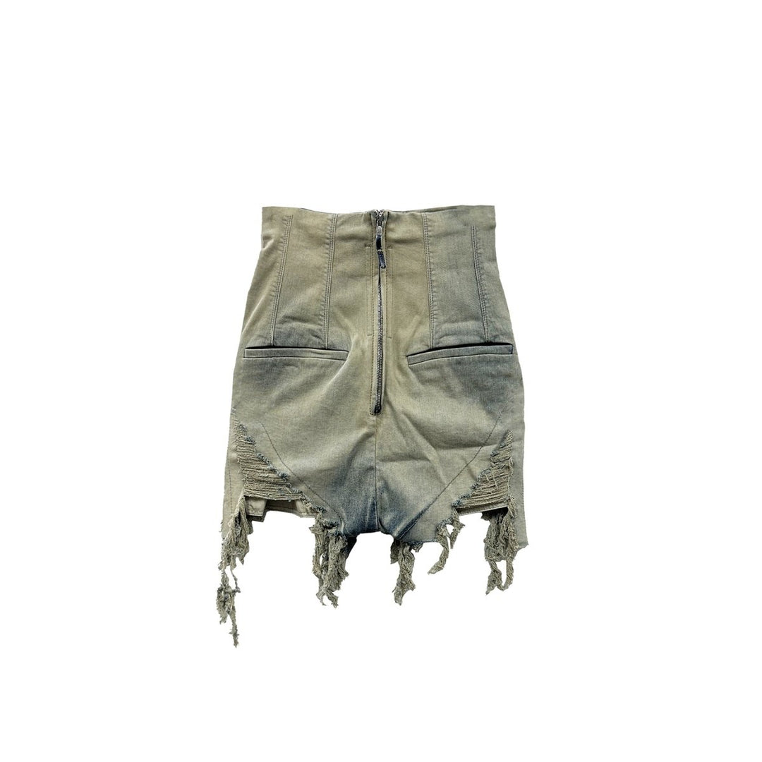 RICK OWENS DRKSHDW SS24 Lido Dirt Cutoffs In Sky Stretch Denim Shorts - SHENGLI ROAD MARKET