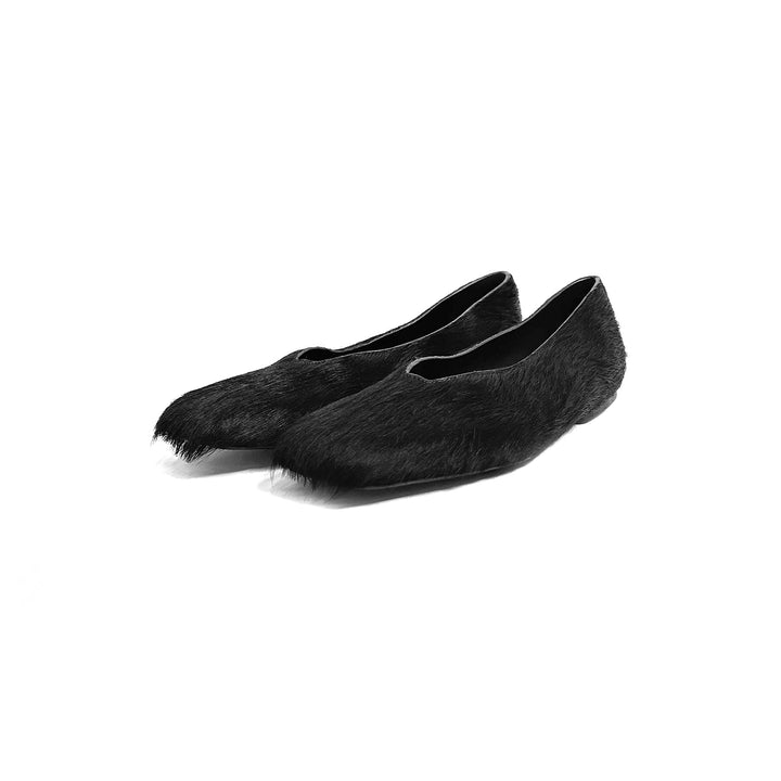 RICK OWENS Fur Black Ballerina Flats - SHENGLI ROAD MARKET