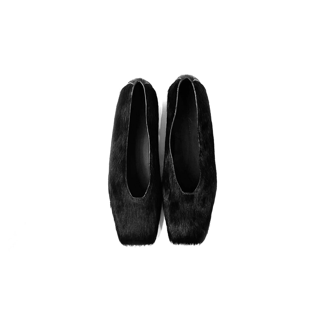 RICK OWENS Fur Black Ballerina Flats - SHENGLI ROAD MARKET