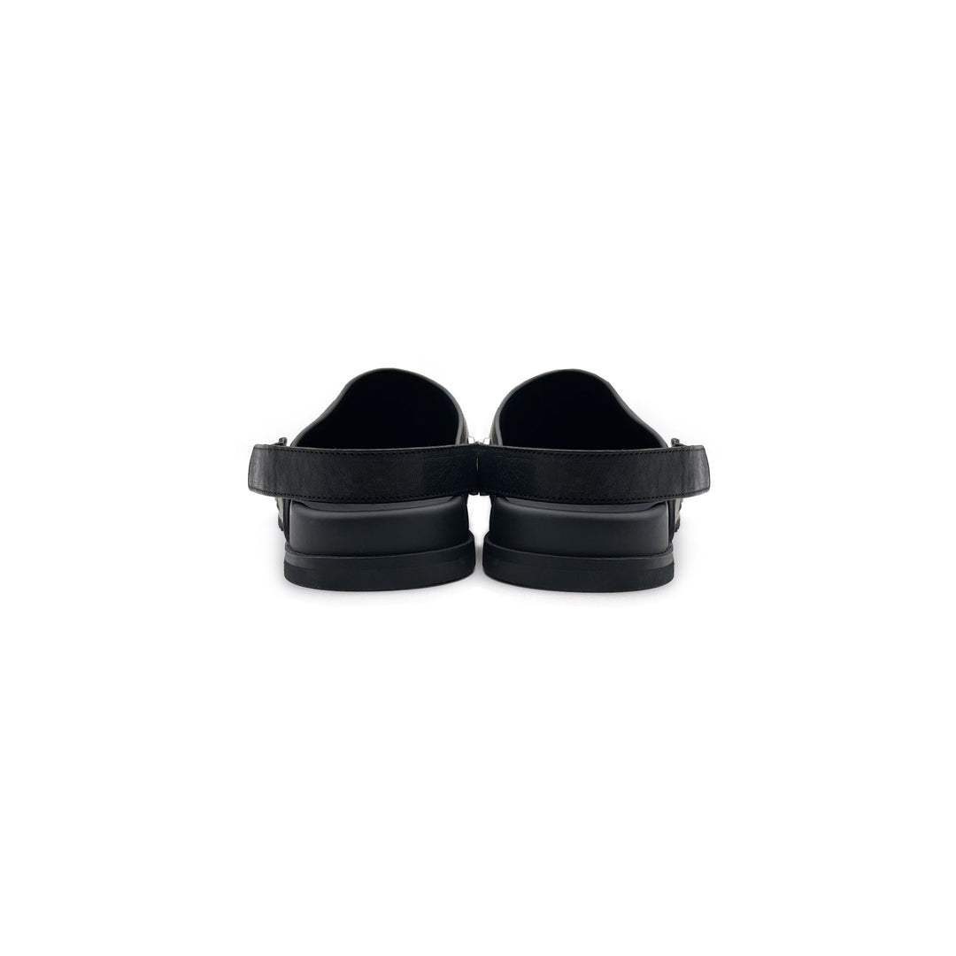 RICK OWENS Megalace Mule Granola Black Leather Sandals - SHENGLI ROAD MARKET