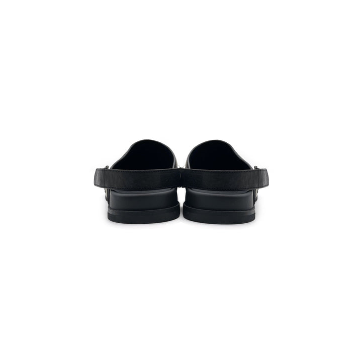 RICK OWENS Megalace Mule Granola Black Leather Sandals - SHENGLI ROAD MARKET