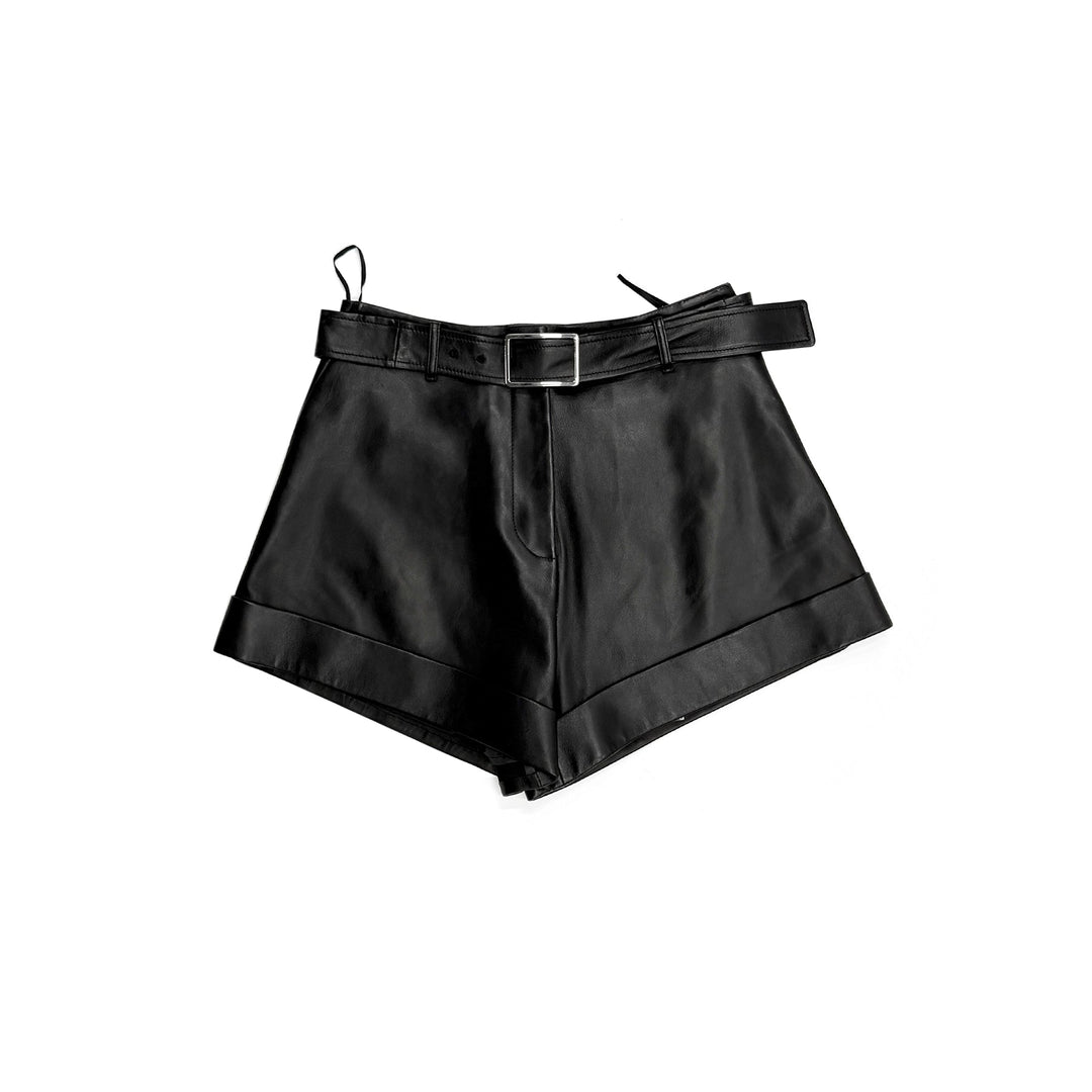 SPORTMAX Black Spxvasaio Leather Short - SHENGLI ROAD MARKET