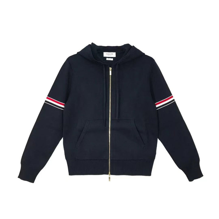 Thom Browne RWB Stripe Waffle Hoodie With Zipper
