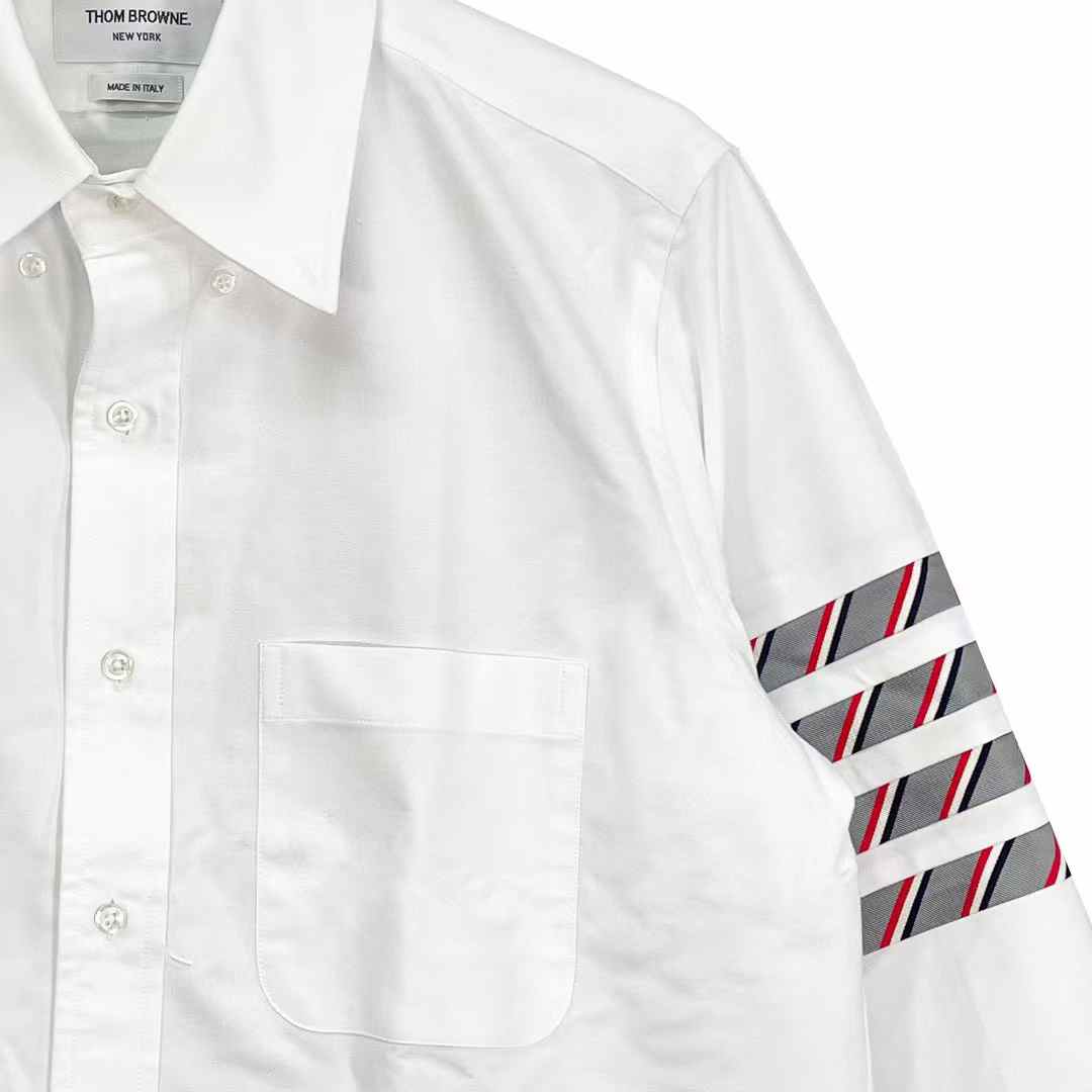 Thom Browne White Oxford Stripe 4 - Bar Straight Fit Shirt - SHENGLI ROAD MARKET