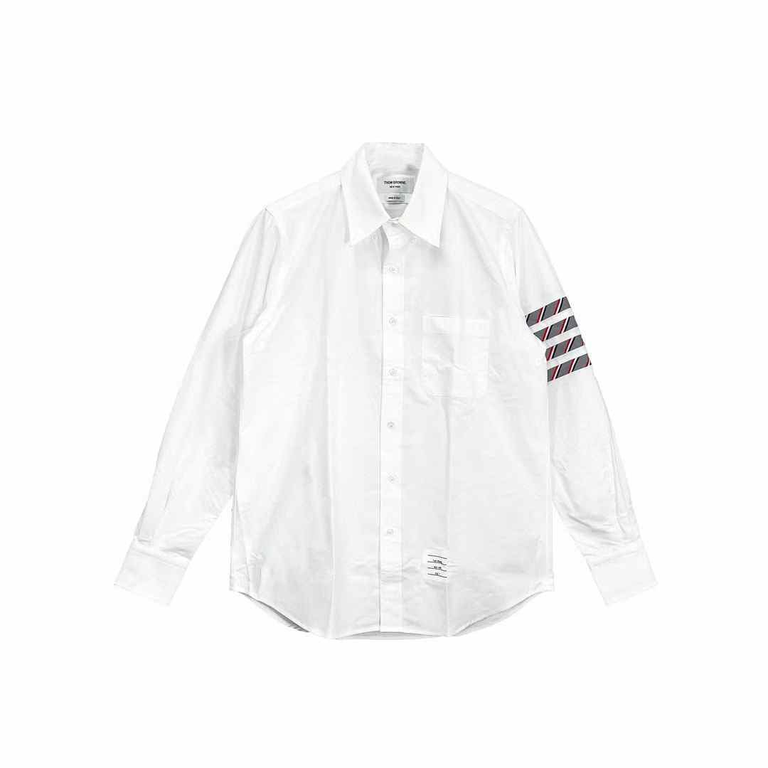 Thom Browne White Oxford Stripe 4 - Bar Straight Fit Shirt - SHENGLI ROAD MARKET