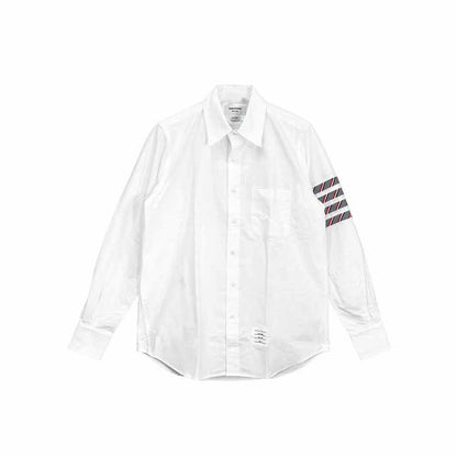 Thom Browne White Oxford Stripe 4 - Bar Straight Fit Shirt - SHENGLI ROAD MARKET