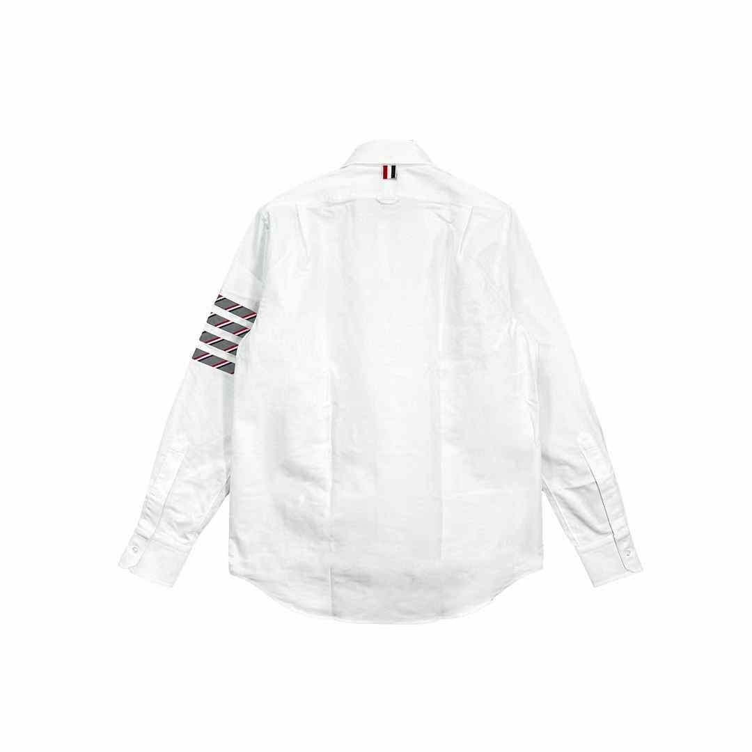 Thom Browne White Oxford Stripe 4 - Bar Straight Fit Shirt - SHENGLI ROAD MARKET