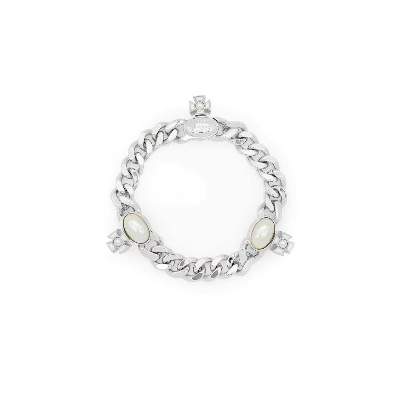 Vivienne Westwood Gaby Orb Pearl Cuban Chain Bracelet - SRM