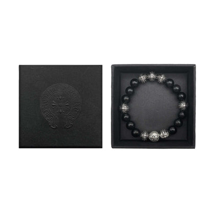 Chrome Hearts 10mm Obsidian Sliver Cross Bracelet - SHENGLI ROAD MARKET