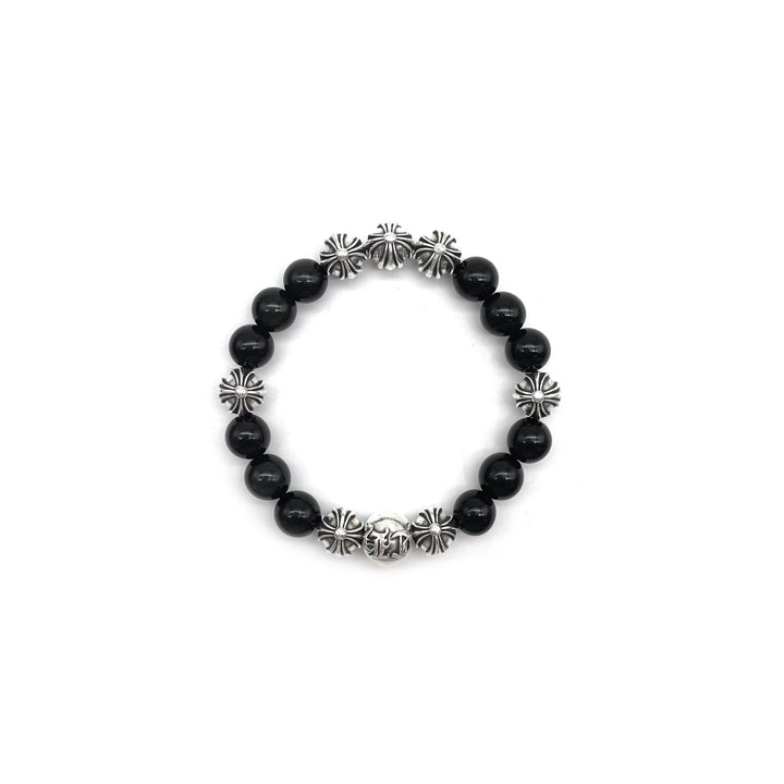 Chrome Hearts 10mm Obsidian Sliver Cross Bracelet - SHENGLI ROAD MARKET