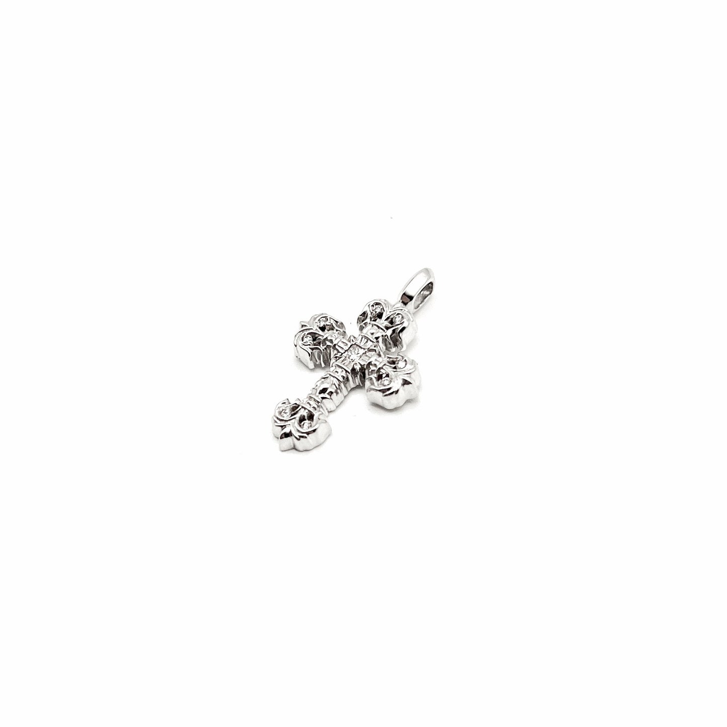 Chrome Hearts 18K White Gold Diamonds Filigree Cross Necklace Charm - SHENGLI ROAD MARKET