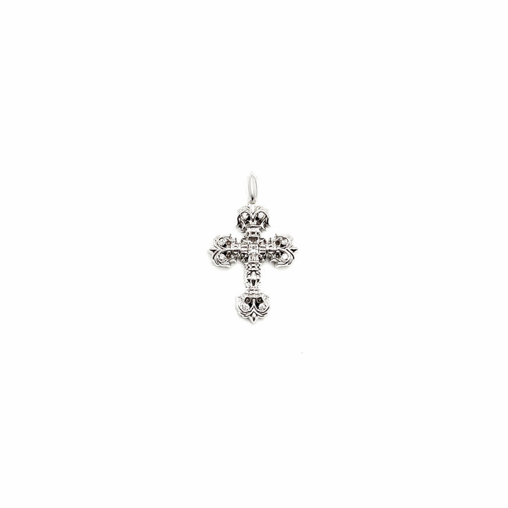 Chrome Hearts 18K White Gold Diamonds Filigree Cross Necklace Charm - SHENGLI ROAD MARKET