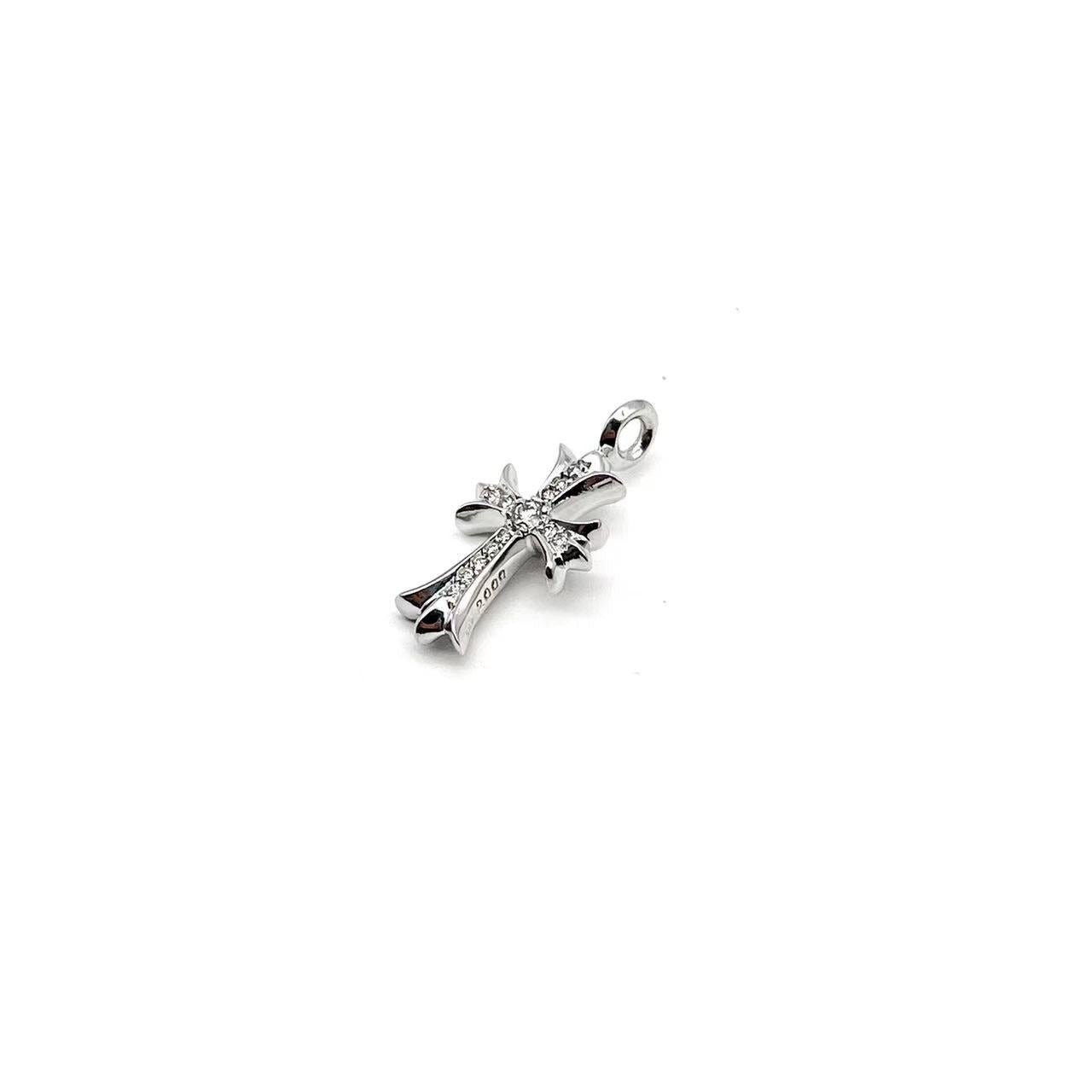 Chrome Hearts 18K White Gold Diamonds Tiny Cross Necklace Charm