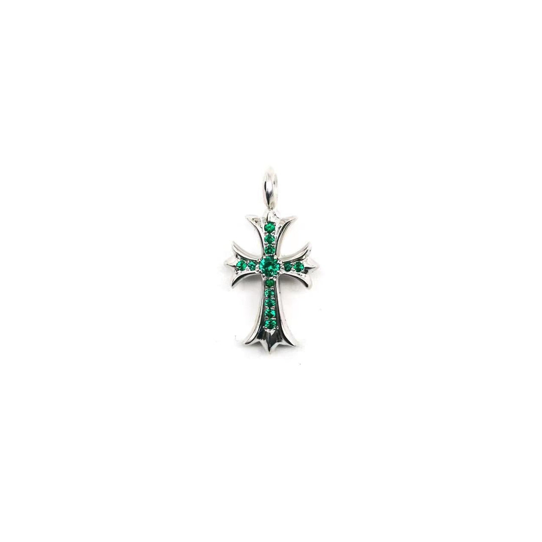 Chrome Hearts 18K White Gold Emerald Tiny Cross Pendant - SHENGLI ROAD MARKET