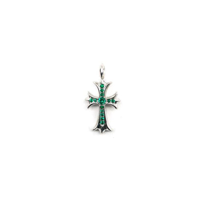 Chrome Hearts 18K White Gold Emerald Tiny Cross Pendant - SHENGLI ROAD MARKET