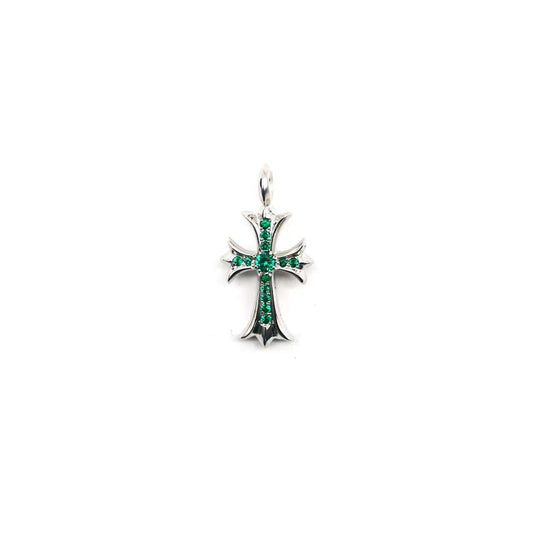 Chrome Hearts 18K White Gold Emerald Tiny Cross Pendant - SHENGLI ROAD MARKET
