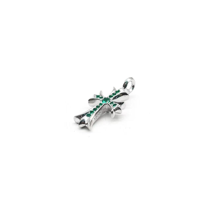 Chrome Hearts 18K White Gold Emerald Tiny Cross Pendant - SHENGLI ROAD MARKET