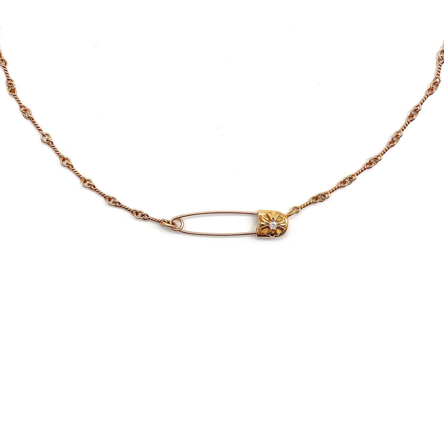 Chrome Hearts 22k Gold Diamond Twist Chain Pin Clip Necklace - SHENGLI ROAD MARKET