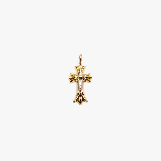 Chrome Hearts 22K Gold Diamonds Double Crosses Necklace Charm - SHENGLI ROAD MARKET