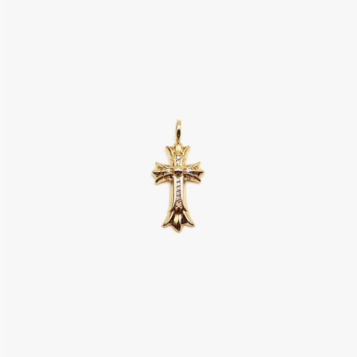 Chrome Hearts 22K Gold Diamonds Double Crosses Necklace Charm - SHENGLI ROAD MARKET