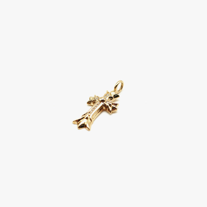 Chrome Hearts 22K Gold Diamonds Double Crosses Necklace Charm - SHENGLI ROAD MARKET