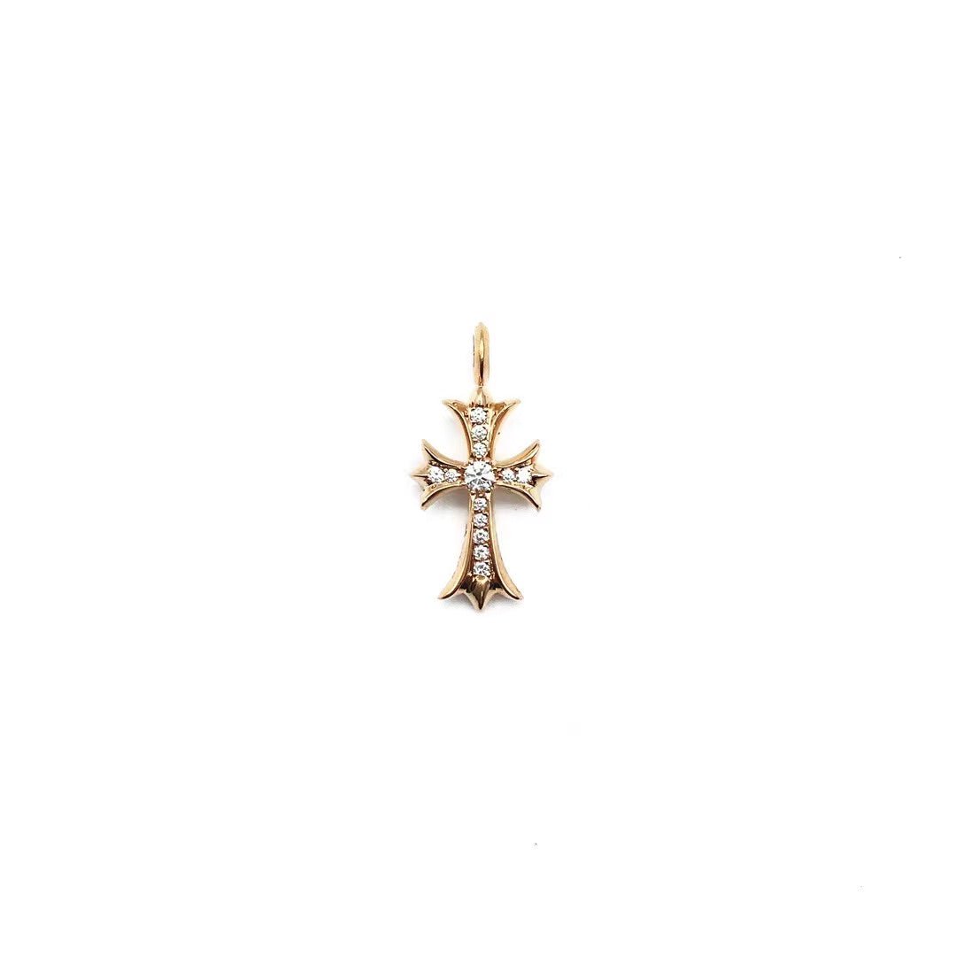 Chrome Hearts 22K Gold Diamonds Tiny Cross Pendant - SHENGLI ROAD MARKET