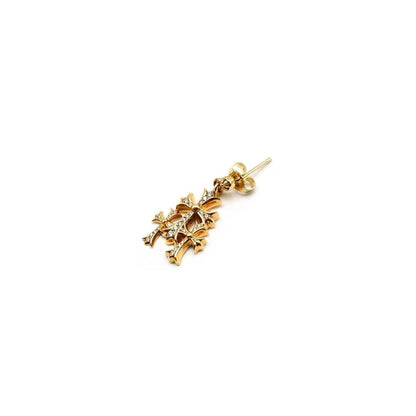 Chrome Hearts 22K Gold Diamonds Triple Cross Earring - SHENGLI ROAD MARKET