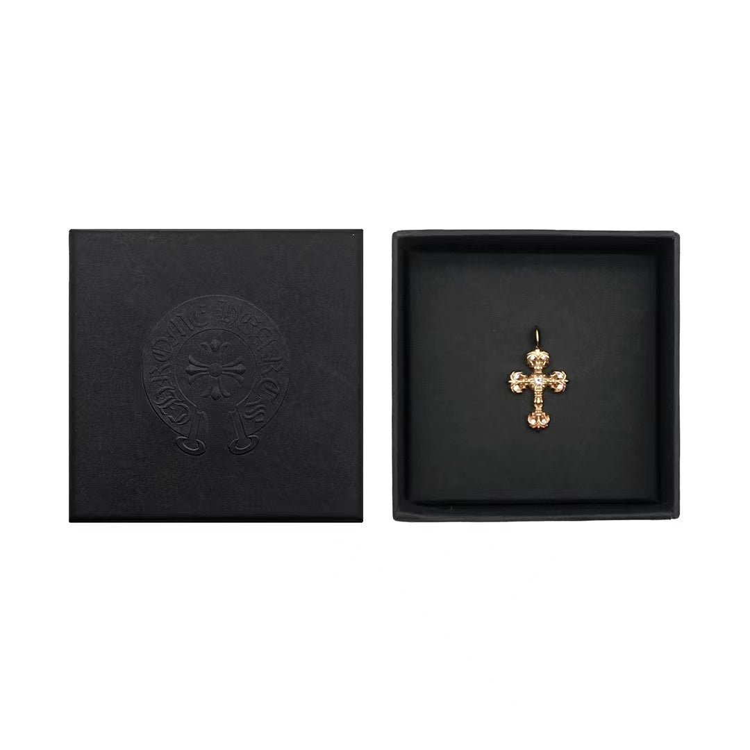 Chrome Hearts 22K Gold Nine-Diamonds Flame Cross Pendant - SHENGLI ROAD MARKET