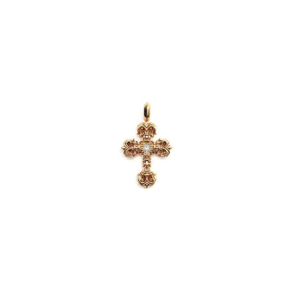 Chrome Hearts 22K Gold Single Diamond Flame Cross Pendant - SHENGLI ROAD MARKET