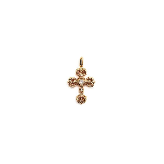 Chrome Hearts 22K Gold Single Diamond Flame Cross Pendant - SHENGLI ROAD MARKET