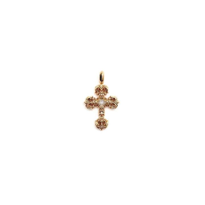 Chrome Hearts 22K Gold Single Diamond Flame Cross Pendant - SHENGLI ROAD MARKET