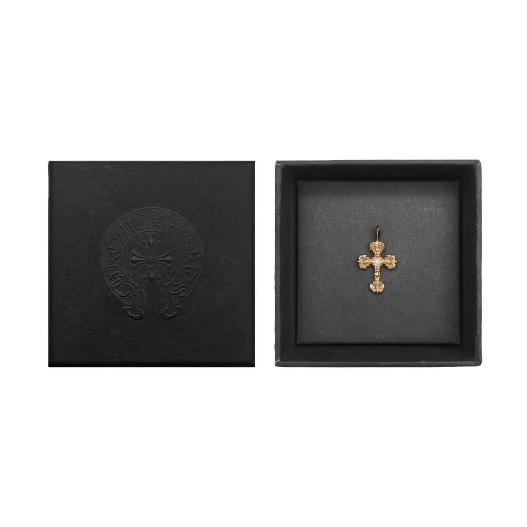 Chrome Hearts 22K Gold Single Diamond Flame Cross Pendant - SHENGLI ROAD MARKET