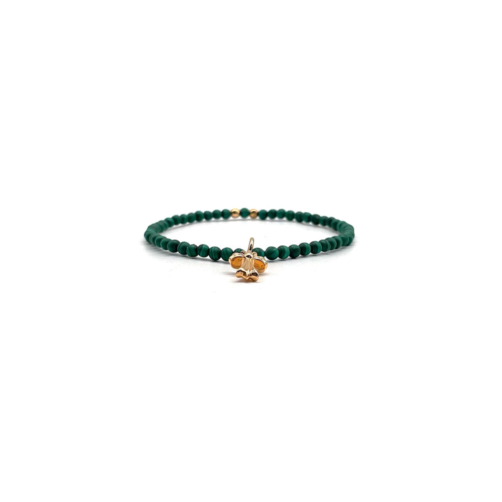 Chrome Hearts 4mm Green Beaded 22K Gold Cross Pendant Bracelet - SHENGLI ROAD MARKET