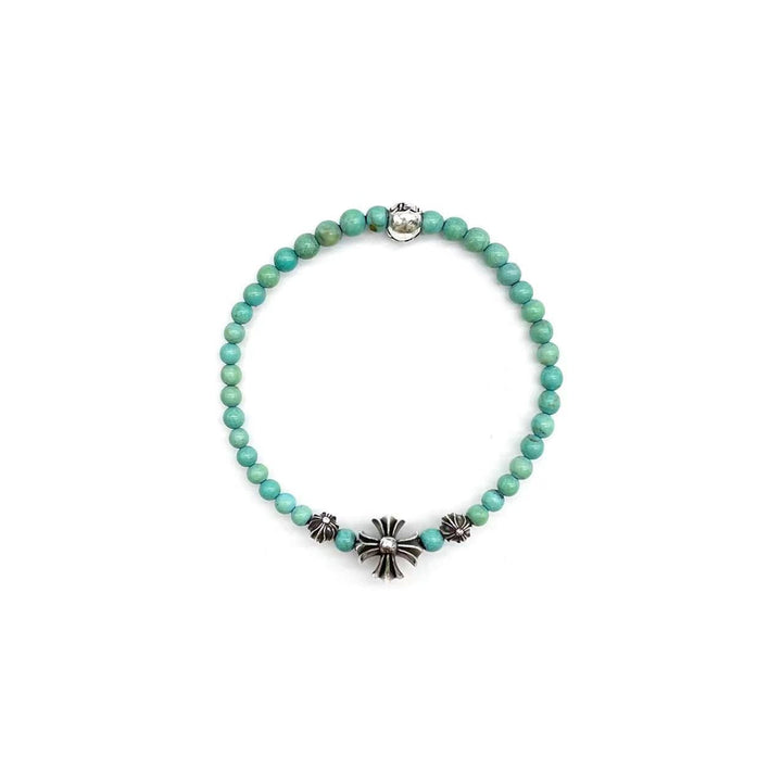 Chrome Hearts 4mm Turquoise Silver Cross Bracelet - SHENGLI ROAD MARKET