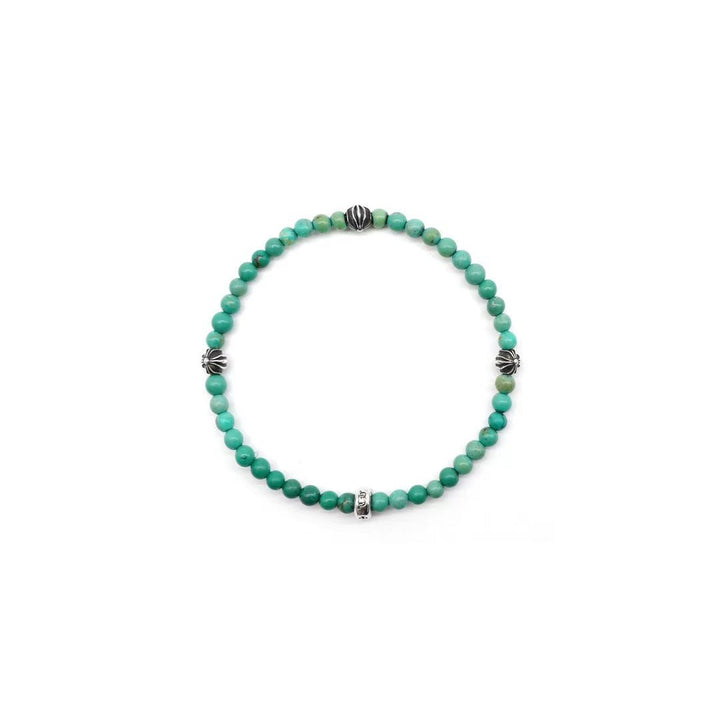 Chrome Hearts 4mm Turquoise Silver Cross Bracelet - SHENGLI ROAD MARKET