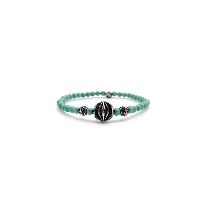 Chrome Hearts 4mm Turquoise Silver Cross Bracelet - SHENGLI ROAD MARKET