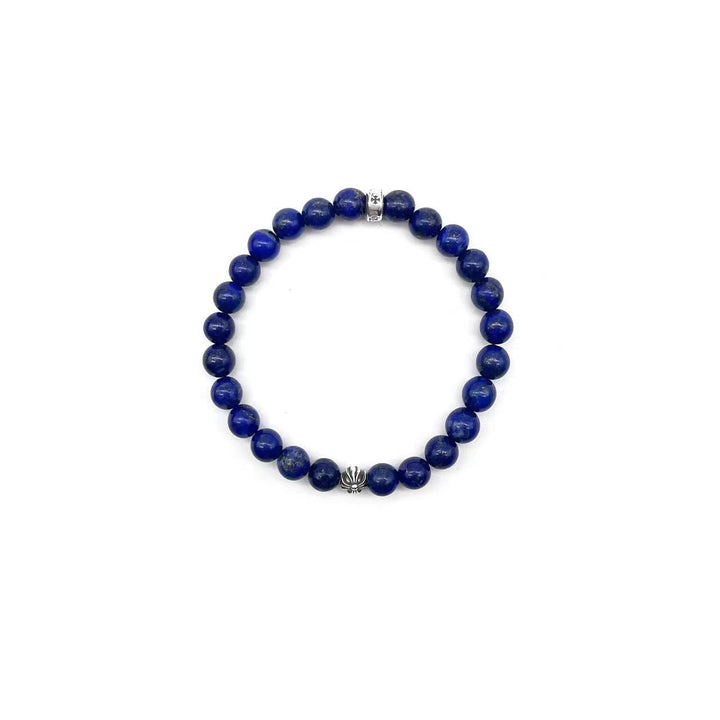 Chrome Hearts 6mm Beaded Lapis Lazuli Silver Cross Bracelet - SHENGLI ROAD MARKET