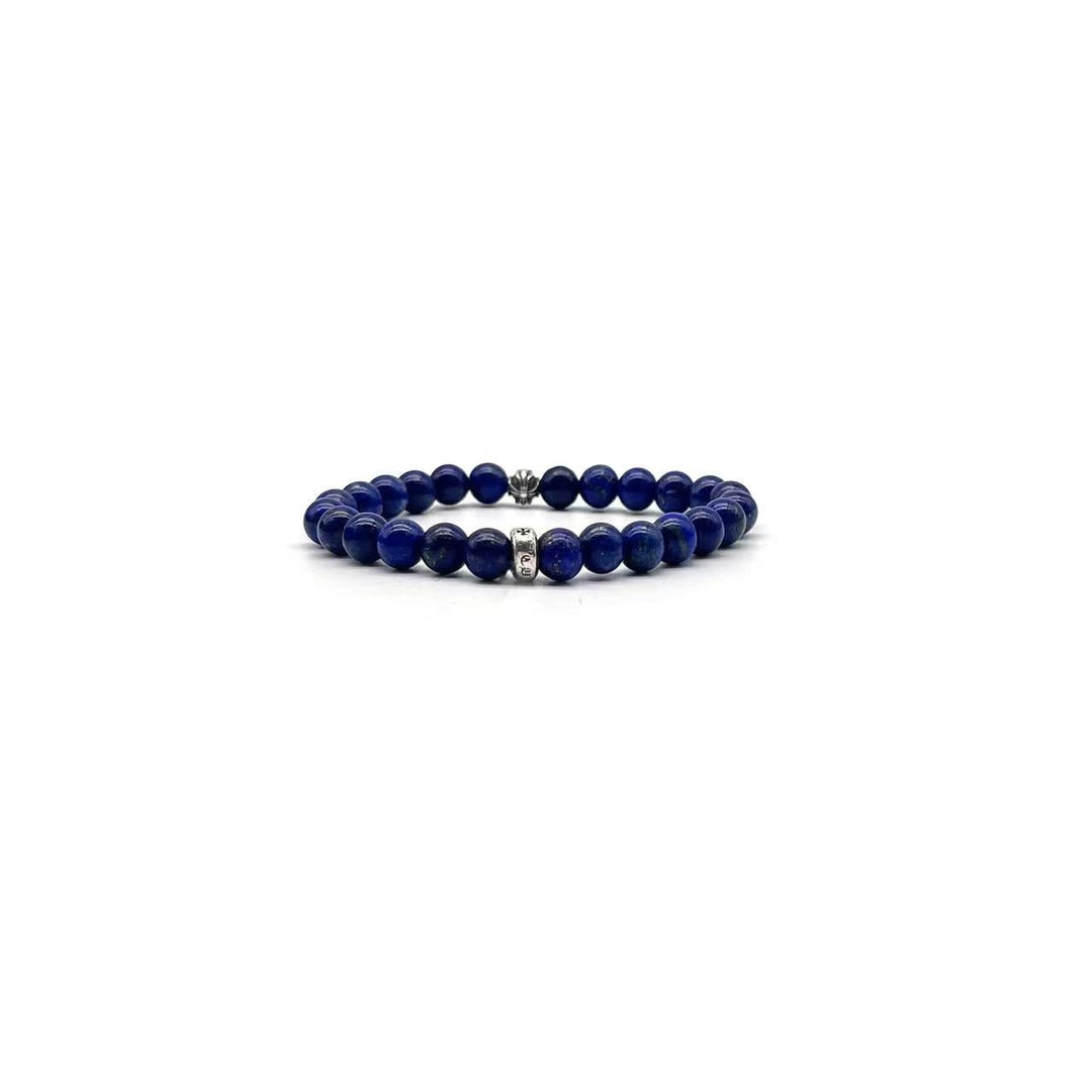 Chrome Hearts 6mm Beaded Lapis Lazuli Silver Cross Bracelet - SHENGLI ROAD MARKET