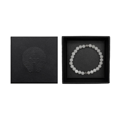 Chrome Hearts 6mm Beaded White Agate Silver Cross Ball Bracelet - SHENGLI ROAD MARKET