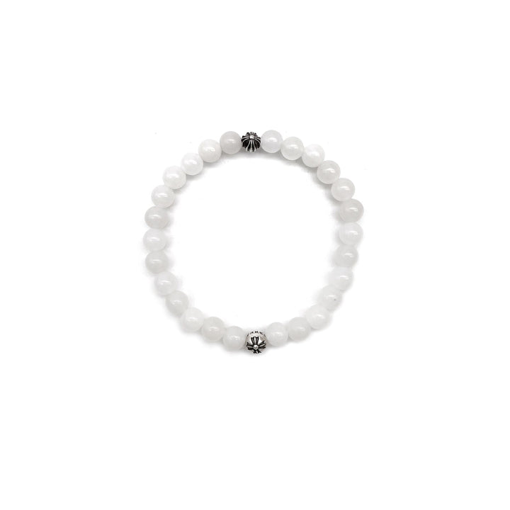 Chrome Hearts 6mm Beaded White Agate Silver Cross Ball Bracelet - SHENGLI ROAD MARKET