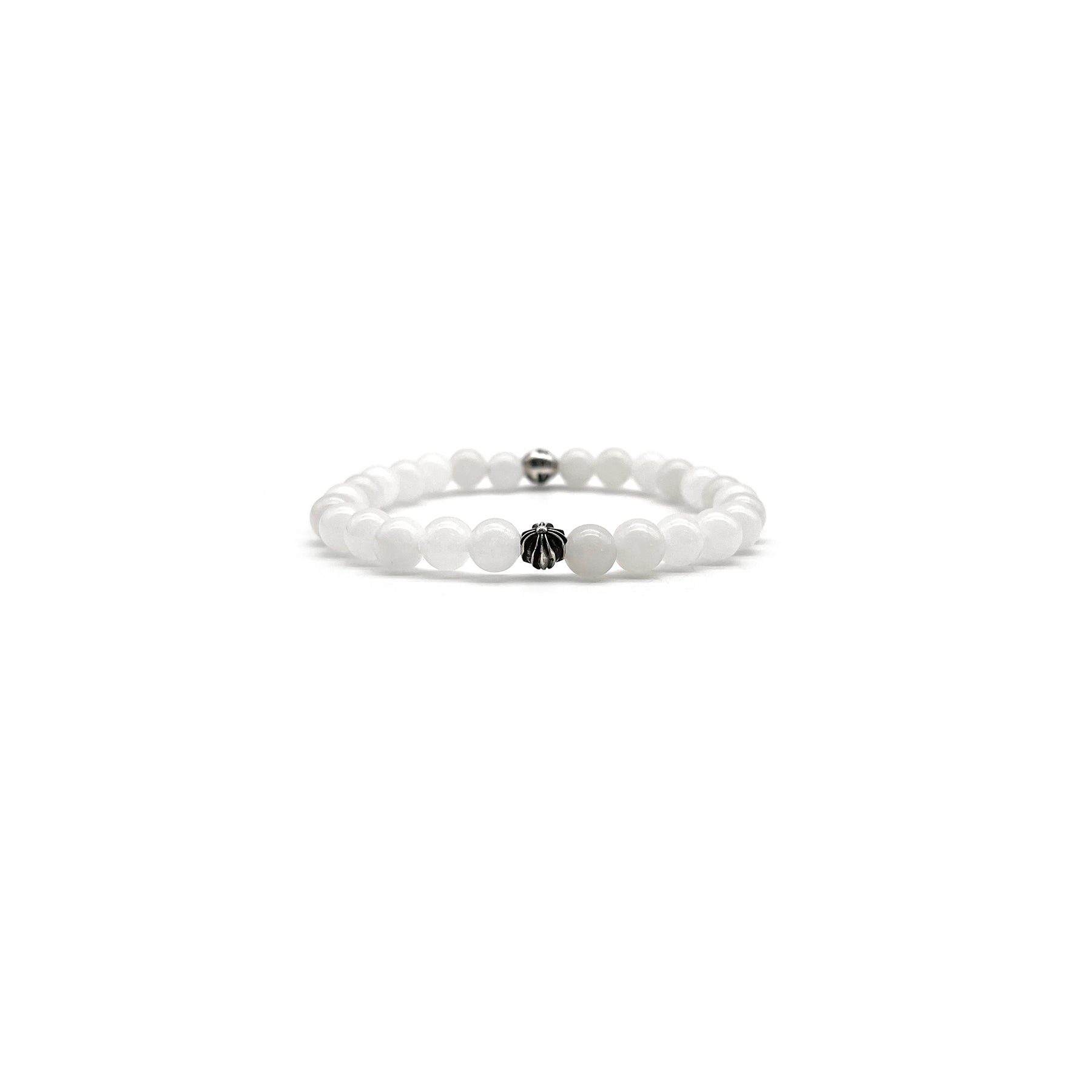 Chrome Hearts 6mm Beaded White Agate Silver Cross Ball Bracelet - SHENGLI ROAD MARKET