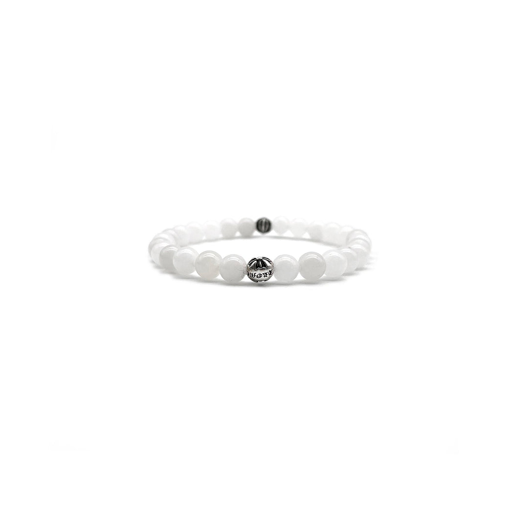 Chrome Hearts 6mm Beaded White Agate Silver Cross Ball Bracelet - SHENGLI ROAD MARKET