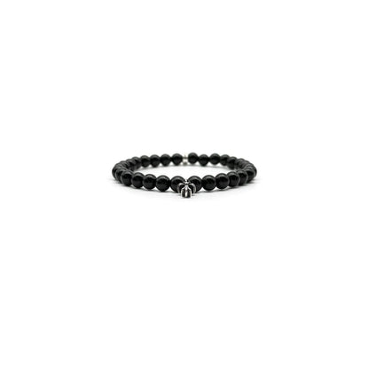 Chrome Hearts 6mm Black Beaded Obsidian Silver Cross Bracelet - SHENGLI ROAD MARKET