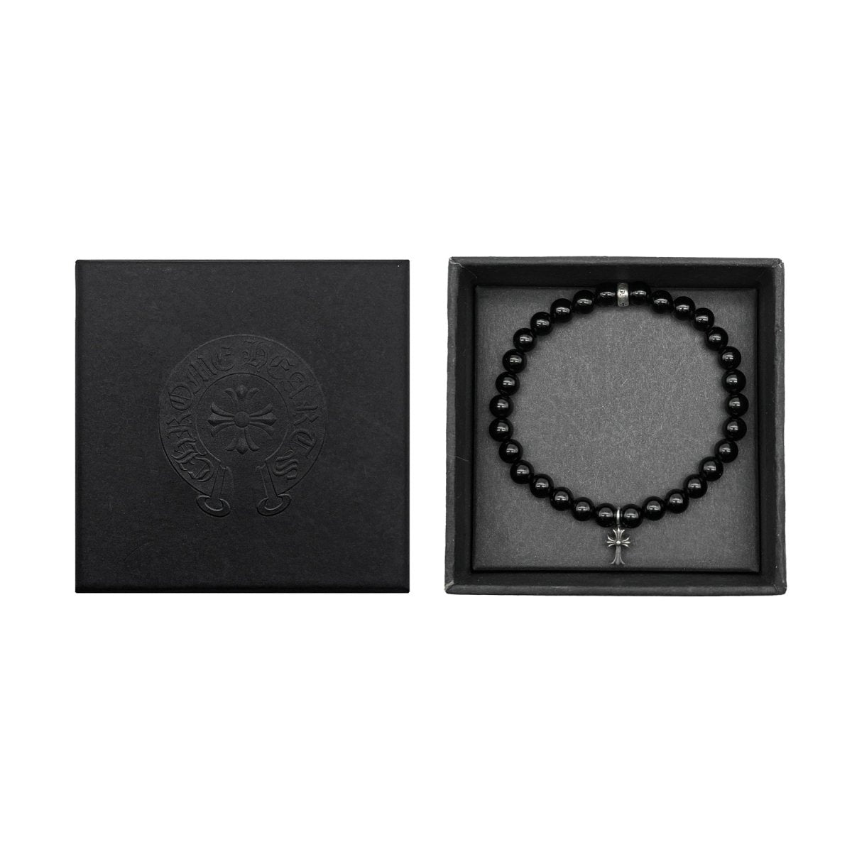 オブシディアン シルバークロスビーズブレスレット chrome-hearts-6mm-black-beaded