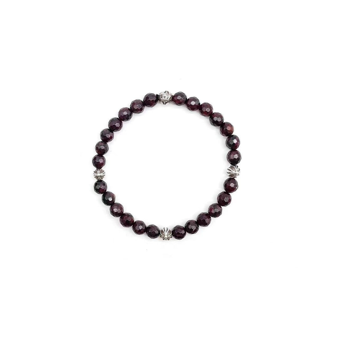 Chrome Hearts 6mm Garnet Silver Cross Ball Bracelet - SHENGLI ROAD MARKET