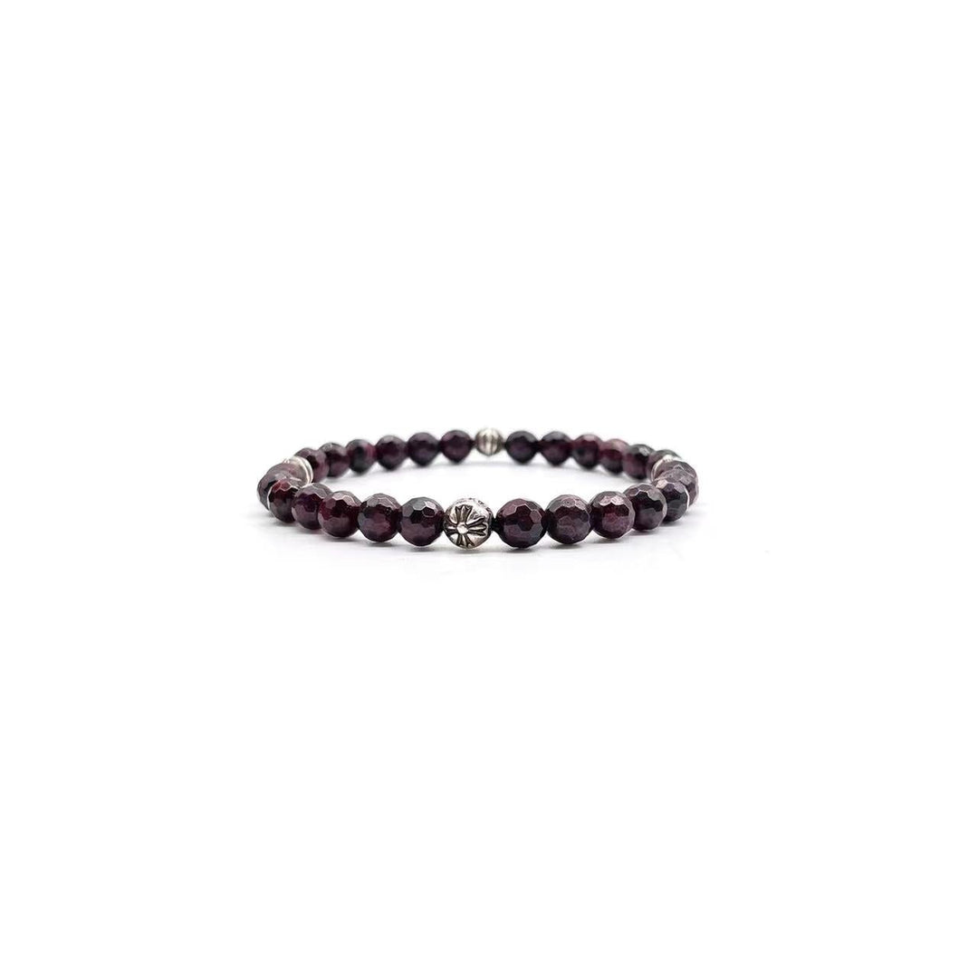 Chrome Hearts 6mm Garnet Silver Cross Ball Bracelet - SHENGLI ROAD MARKET