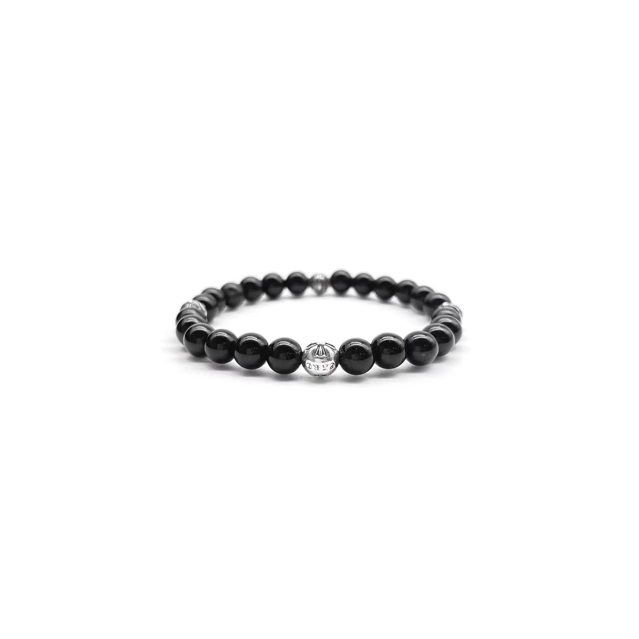 Chrome Hearts 6mm Obsidian Silver Cross Ball Bracelet - SHENGLI ROAD MARKET