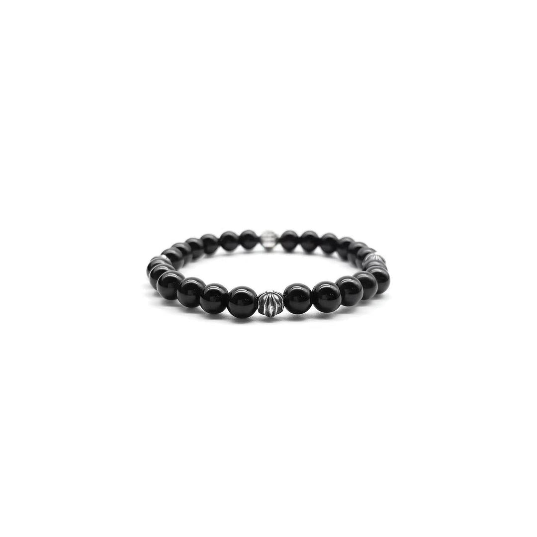 Chrome Hearts 6mm Obsidian Silver Cross Ball Bracelet - SHENGLI ROAD MARKET