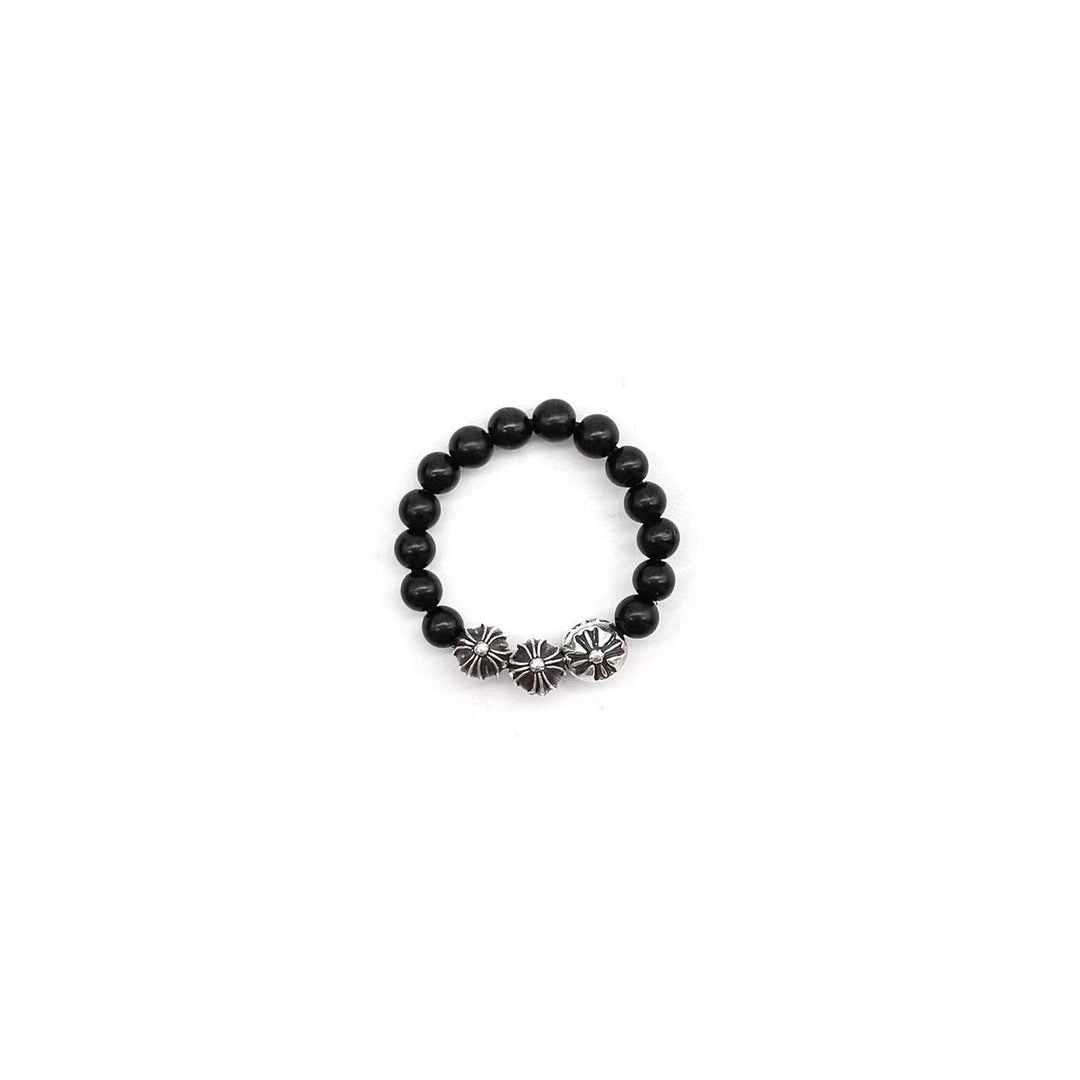 Chrome Hearts 6mm Obsidian Silver Cross Ball Ring - SHENGLI ROAD MARKET